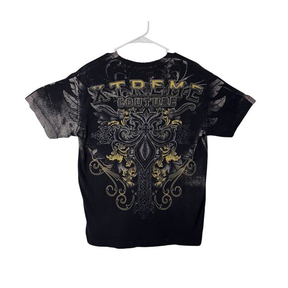 Y2k Grunge Xtreme Couture Men Large Black Gold Double Side Print Graphic Tee - Picture 1 of 7